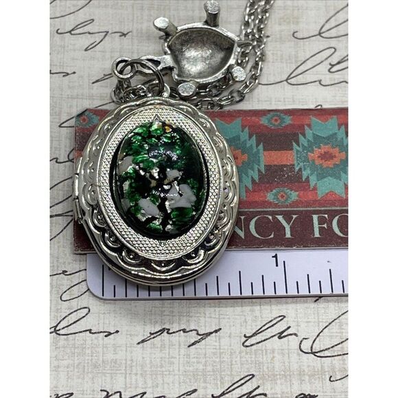 Green Turtle Opal Silver Nautical Beach Mermaid Photo Locket Necklace Valentines - Picture 14 of 16